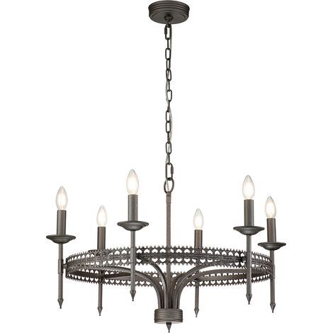 Elstead Crown - Lampadario a 6 luci finitura ferro, attacco E14 (1/5)