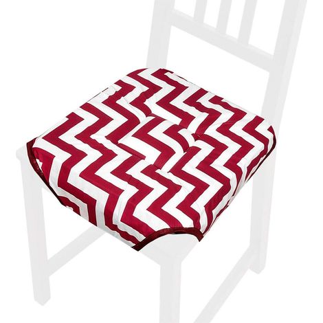 Coussin pour Chaise Doux Universel Lavable Housses de Chaise Lacets de fixation Zig Zag rayé - Rouge