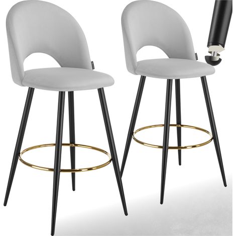 Lot 2 chaises de bar aspect velours rembourré gris clair (1/5)