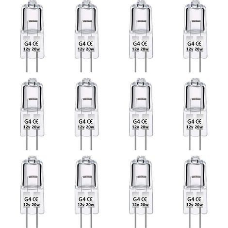 Package of 12 Bulbs Halogen G4 12V 20W, Intensity Variable, White Warm 2700K, 280LM, Lamp Halogen Low Voltage G4, Capsule Transparent, For Chandelier, Cabinets, Ceiling (1/5)