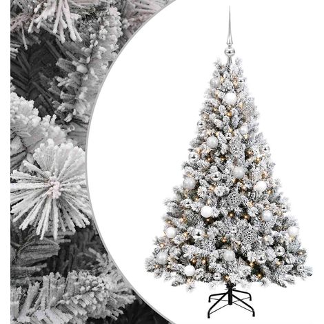 Sapin de Noël Artificiel 120 cm avec Boules et Guirlande 150 LED Blanc Chaud en PVC Vert et Blanc, 4.94kg (1/5)