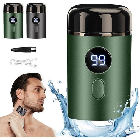 Mini-Elektrorasierer für unterwegs – USB-aufladbarer, wasserdichter Mini-Elektrorasierer für Herren – 2er-Packung, ideal für Reisen (Grün-Grau) (1/5)
