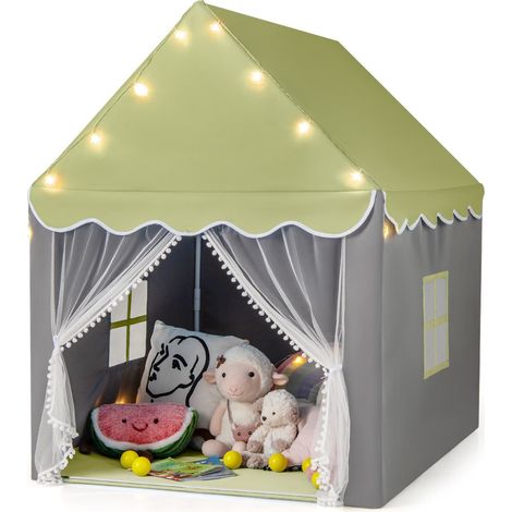 Tenda da gioco per bambini 105 x 121 x 136 cm spaziosa e facile da montare in poliestere-cotone verde 200014317