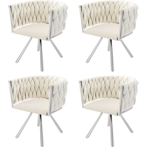 Silla de comedor giratoria de terciopelo beige, juego de 4, con base metálica plateada (1/5)