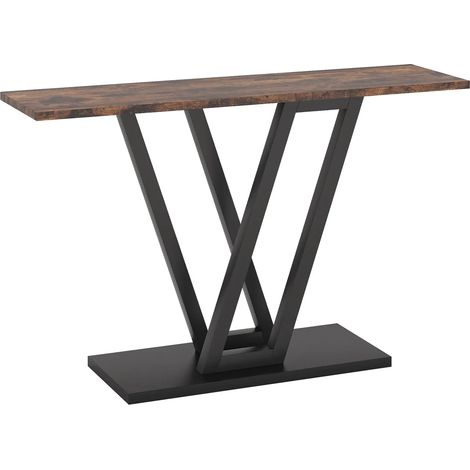 Console d'entrée fine en bois et métal, meuble d'appoint 110 x 30 x 80 cm pour petit espace, style moderne, noir et marron rustique  CHICFURN (1/5)