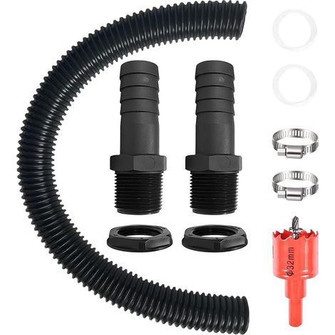 Rainwater Collector Connecting Pipe, Rainwater Collector Connection Kit with 50 cm Connection Hose and 2 25 mm Passages with Lock Nuts and Hole Opener (1/5)