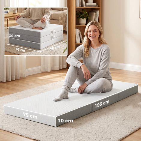 Matelas pliable, 195x75 cm, 10 cm d'épaisseur, avec housse lavable, idéal pour les invités ou le camping. (1/5)