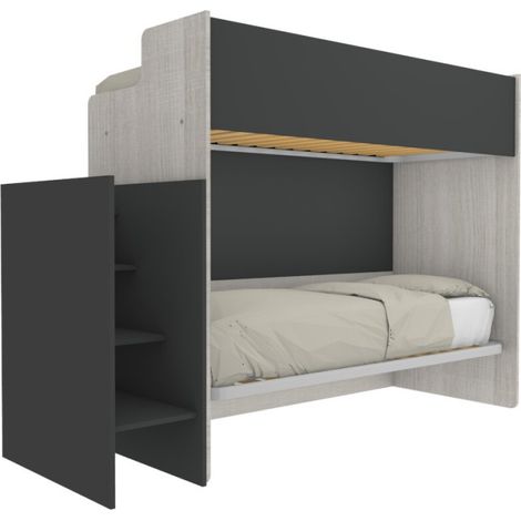 Letto a castello minimalista con terzo letto estraibile - Rovere rock