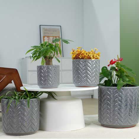 Pot de fleur en céramique Ø24,5 cm gris brillant, gain de place pour intérieur FloraGrace (1/5)