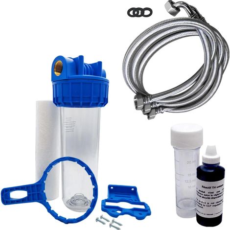 Toodo – Kit d'installation pour adoucisseur d'eau – 3 flexibles de raccordement FF coudés 1m – Porte filtre avec équerre 9' 3/4 – Cartouche 20 microns (1/3)