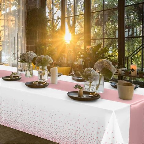 Nappes jetables en plastique, chemin de table en satin à pois, pour fêtes, D (1/4)