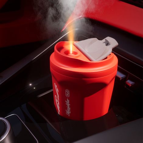 Humidificateur d'air à flamme sans fil 400 ml, en ABS, sans bouton, en forme de verre de Coca-Cola, diffuseur d'air pour voiture et chambre, rouge, alimentation USB (1/5)
