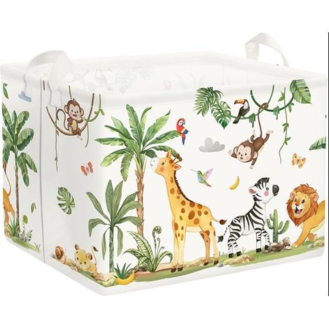 Panier Rangement Animaux Tropical Corbeille à Linge Sale Pliable Garçon Fille Vêtement Boite Rangement Jouet Salle de Bain Chambre Coucher, Giraffe Zebra, 40x30x30 cm (1/5)