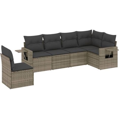 Ensemble de Meubles de Jardin en Rotin 6 Pièces avec Coussins Gris (1/5)