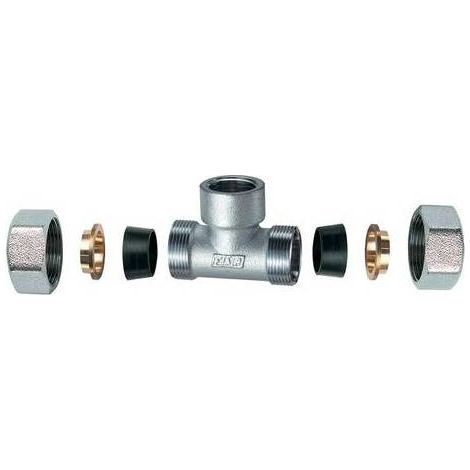 RACCORDO CROMATO A "T"  CON 2 MONOCONI IN GOMMA PER RAME Misura: 3/4" x 22