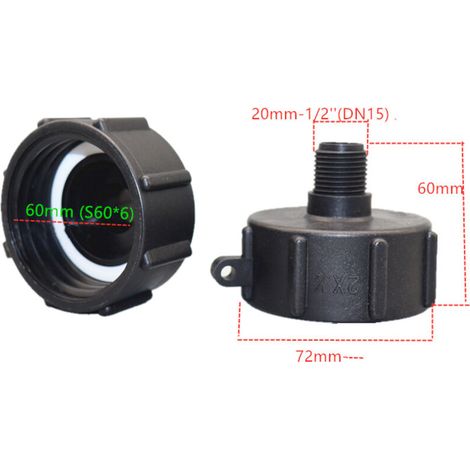 Lot de 2 IBC Adaptateur S60x6 à Réduction1/2 Filetage Grossier avec Bouchon Cuve Adaptateur de Réservoir IBC Adaptateur Robinet Tuyau Arrosage pour Vanne de Baril de Réservoir d'eau de Pluie (1/5)