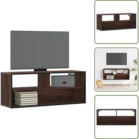 Meuble TV chêne marron 100x31x39,5cm bois d'ingénierie et métal - Meuble TV - Meubles TV - Support TV - Meuble HiFi (1/5)