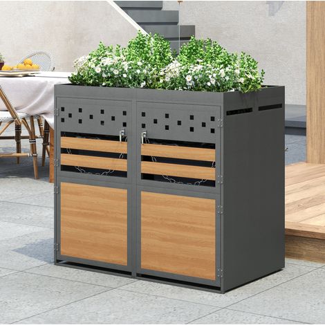 Cache-poubelles 2 unités avec toit à planter, pour 2 bacs de 120 à 240 L, anthracite OKMYHOME (1/5)