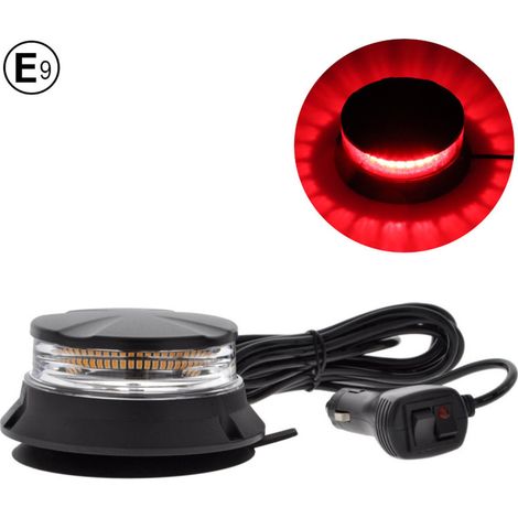 24W LED kompakte drehbare Warnleuchte (Rundumleuchte) mit Magnet und Saugnapf, 12–24V, E9 E‑Mark, rot