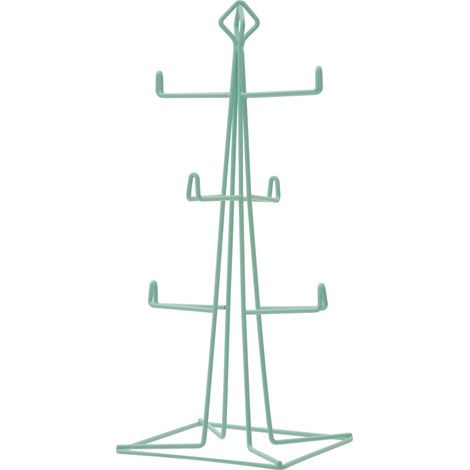 Premier Housewares Mug Tree 6  Mug / Cup Holder For Kitchen Green Chrome Finish Mug Stand Geometric Shaped Mug Trees And Mug Holders 15 x 37 x 15