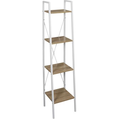 Etagere bois et metal blanc 34x148x32,5 cm
