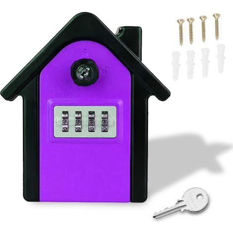 Boîte de verrouillage à clé murale, boîte de rangement pour clés extérieure, combinaison à 4 chiffres, violet (1/4)