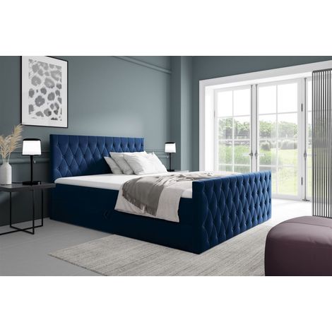 Boxspringbett Schlafzimmerbett ASHER 200x220cm in Stoff Fresh Dunkelblau (1/2)