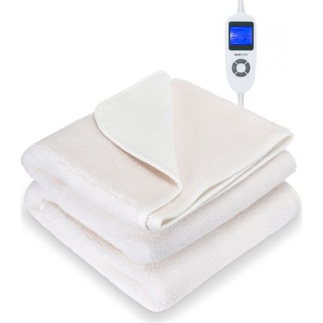 MONHOUSE Fleece Electric Heated Under Blanket - Single 90x190cm - 9 Heat Settings - White