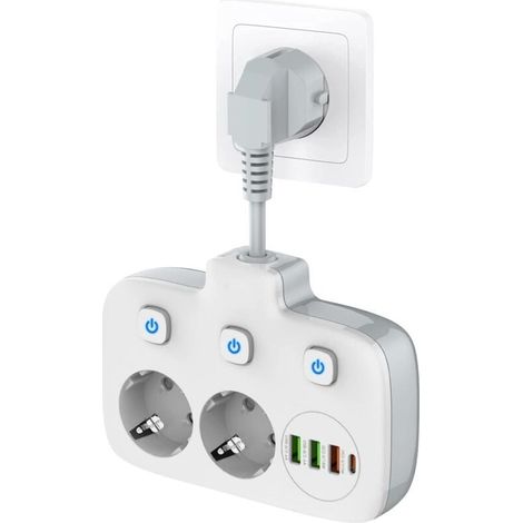 Multiprise à double compartiment et interrupteur unique avec interrupteurs prise murale ports USB protection contre les surtensions 3 4 (1/4)