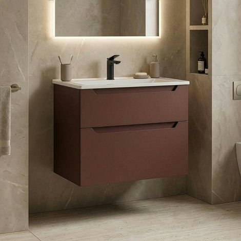 Meuble vasque suspendu 65 cm rouge 2 tiroirs ELYO (1/4)