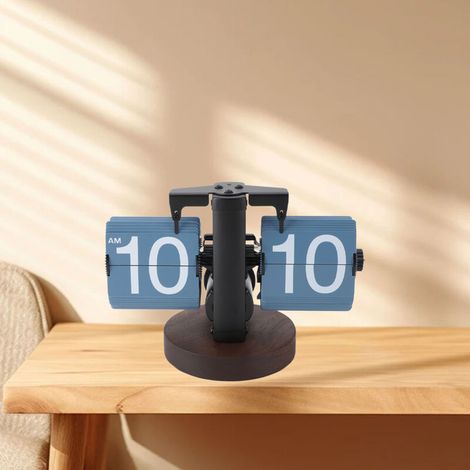 Retro-Klappuhr – Edelstahl 304/PVC/Walnussbraun, Schwarz – 20,5 cm – Blau, 12 Stunden