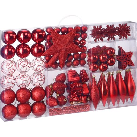 CASARIA® 102 Pcs Christmas Tree Decorations Baubles, Santa Boots, Pine Cones, Chains & Stars Red (1/5)