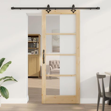 Puerta Corrediza ORKDAL Marrón 86 x 211 cm Madera y metal vidaXL