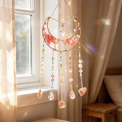 Attrape-rêves fait à la main, beau arbre en cristal de lune pour décoration d'intérieur, cadeau attentionné pour toutes les occasions (cristal de lune rose) (1/5)
