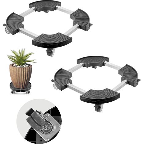 Chariot à poubelle à 4 roues verrouillables 200 kg, 2 bases rondes réglables de 38 à 58 cm, support à plantes et outils, noir (1/5)