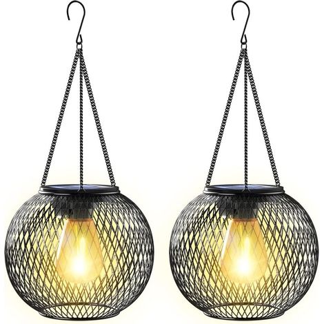 Lanterne Solaire Exterieur Jardin, Lampe Solaire Exterieur 2 Lumière Solaire Exterieur Jardin Suspendues en Métal IP65 Lanterne Solaire Deco Jardin Exterieur pour Cour Balcon Cadeaux [Classe énergétiq