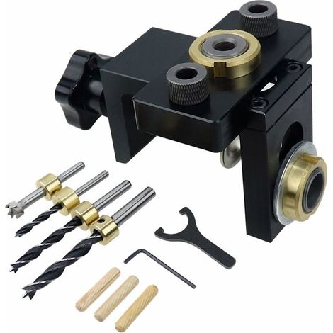 EASYCOMFORT Gabarit de perçage 3 en 1 réglable pour chevilles bois 8/10/15 mm, guide de trou de goujonnage et pince de menuiserie, localisateur de perçage pour assemblage de meubles (1/5)
