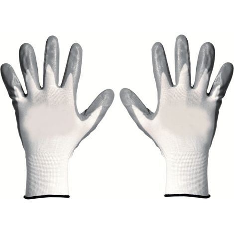 12 PAIA DI GUANTI DA LAVORO SPALMATI NYLON NITRILE MISURA 10 GUANTO COPPIA BIANCHI 0WGra
