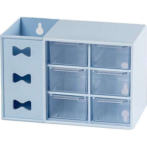 Étagère de bureau à stylos anti-poussière à 6 tiroirs, idéale pour les étudiants et les professionnels du bureau (bleu).
