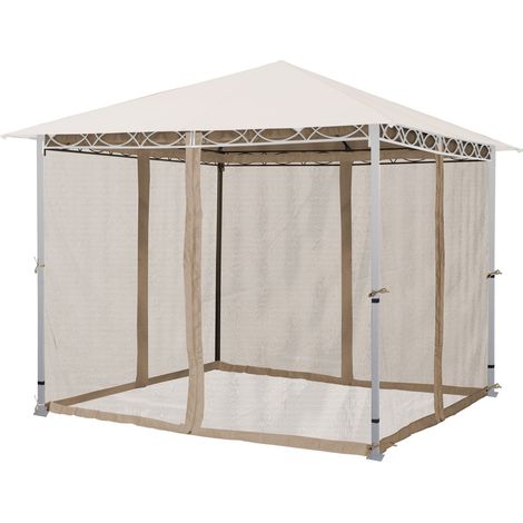TOOLPORT Moskitonetz für Gartenpavillon Rendezvous Premium 3x3 m - Polyester - Insektengitter mit Reißverschluss - cappuccino (1/5)