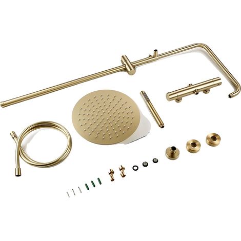 Grifo de baño, control termostático, diseño de doble manija, oro cepillado - 30 cm (12 pulgadas) (1/2)