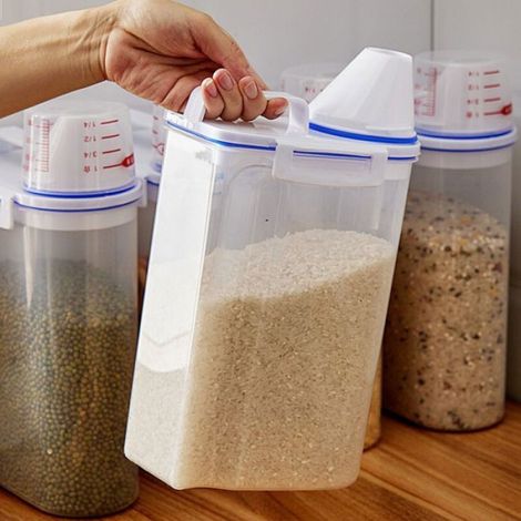 Distributeur Céréales - Boîte Hermétique Cuisine 2,5 L Pour Riz Et Aliments Secs - Transparent Avec Couvercle Tasse À Mesurer (1/5)