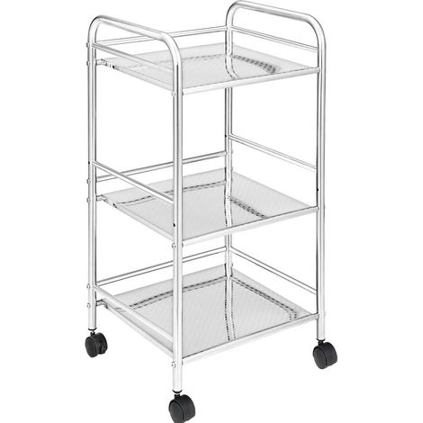 1 Chariot de Rangement, Acier Chromé, 3 étagères, 4 Roues pivotantes, Cuisine Salle de Bain (1/5)