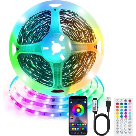 Ruban LED 3 m, TV LED pour 45"- 65" TV, Musique Sync Bluetooth APP et Télécommande TV LED Strip USB Alimenté pour Chambre, Plafond, Décoration de Fête, Jeux (1/5)