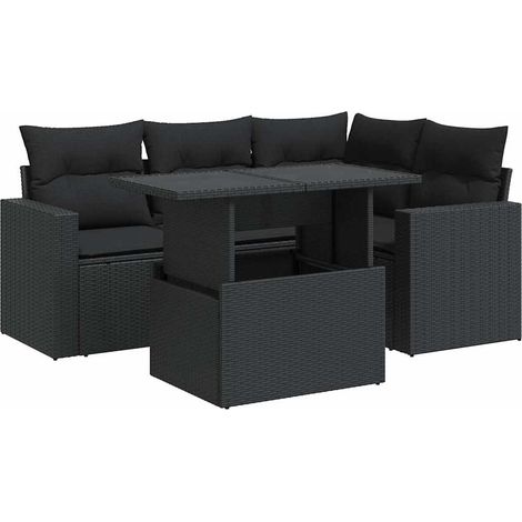 vidaXL Set Divani da Giardino 5 pz con Cuscini in Polyrattan Nero