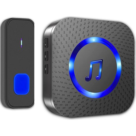 Capteur de porte extérieure, sonnette sans fil étanche avec flash LED, 55 mélodies et 5 niveaux de volume pour maison (1 émetteur + 1 récepteur) (1/5)