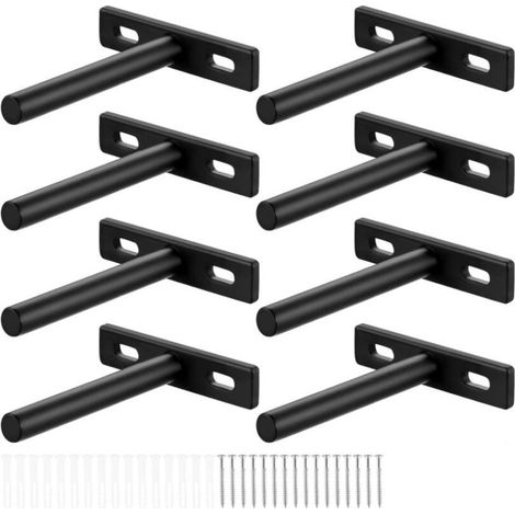 8 Pièces Equerre Etagere Murale, 75mm Support Étagère Murale Fixation Invisible Étagère, Support d'Étagère Flottante, Fixation Etagere Invisible Charge Lourde en Métal pour Bricolage(Noir) (1/5)