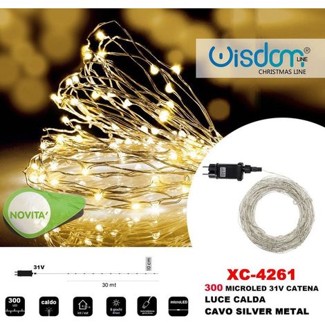 TRADE SHOP - Catena Luminosa 300 Microled Lucciole Luce Calda Cavo Silver In Metallo Xc-4261 -