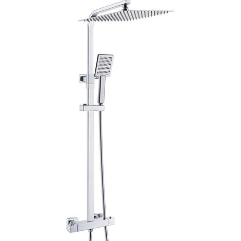 Auralum Max Sistema doccia Chrome set completo con termostato, set doccia con soffione a pioggia da 12 pollici, doccetta e asta doccia regolabile, raccordo doccia