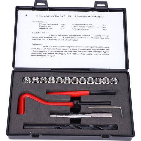 17-teiliges Gewindereparaturset, M10 x 1,25, Edelstahl, Gewindebohrer-Set zum Nachschneiden von Innengewinden FLITI (1/4)